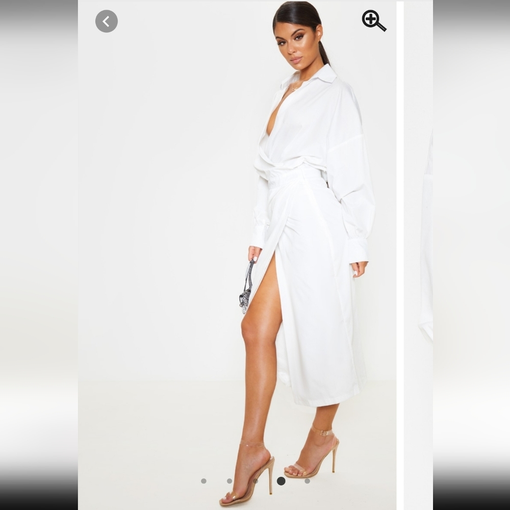 PrettyLittleThing White Midi Shirt Dress